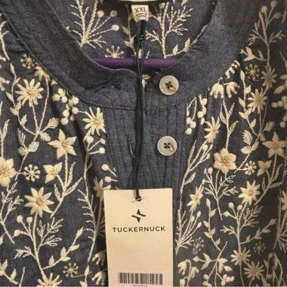 Tuckernuck embroidery Meadows dress XXL Chambray Prescott dress NWT sh sleeve - Picture 4 of 7
